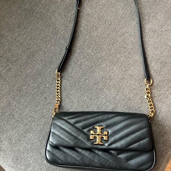 Tory Burch Black and Gold Chevron Crossbody Bag